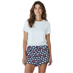 Crown & Ivy Blue Elephant Shorts‎ Women Size 8 (Waist 34) Scallop Hem.         L